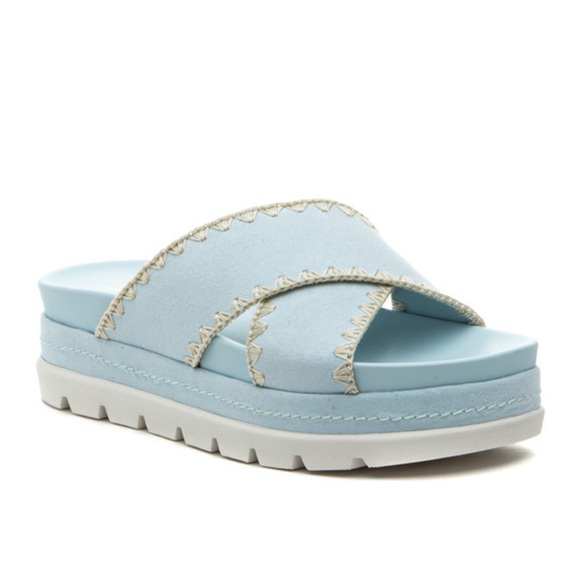 J/SLIDES Shoes - NWT J/SLIDES BAE Light Blue Faux Suede Sandal